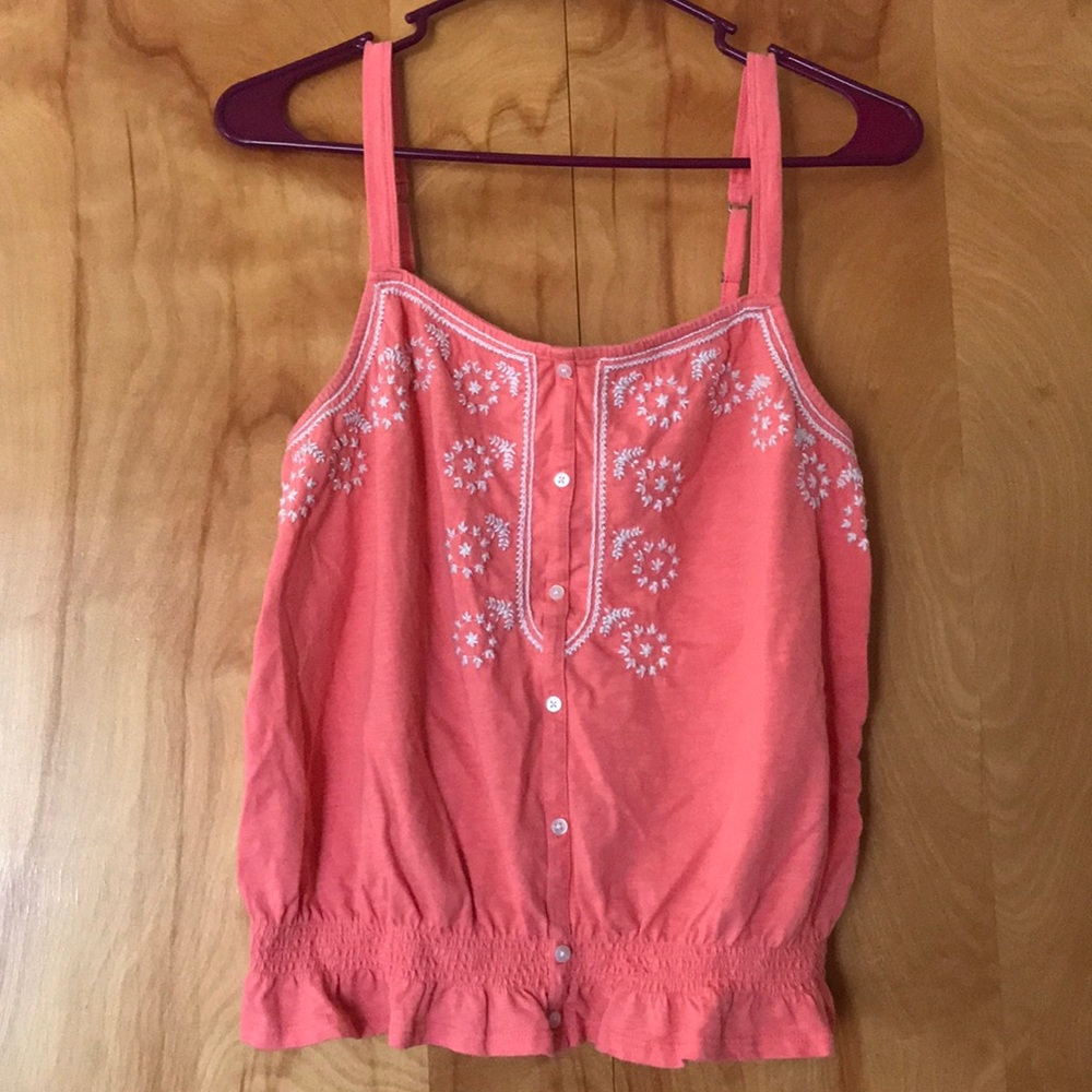Coral embroidered crop tank American Eagle
